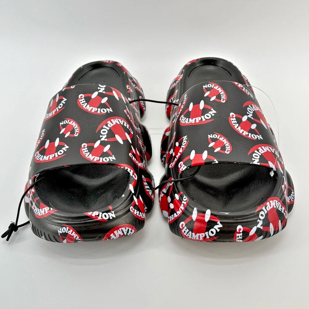 Champion Meloso Squish Smile Slides Sandals Mens Size 9 Black Red Pool Comfy NEW